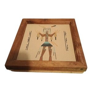 Navajo Sand Art Signed Curtis‎ 8x8 Pressed Board Tile Healing God Framed